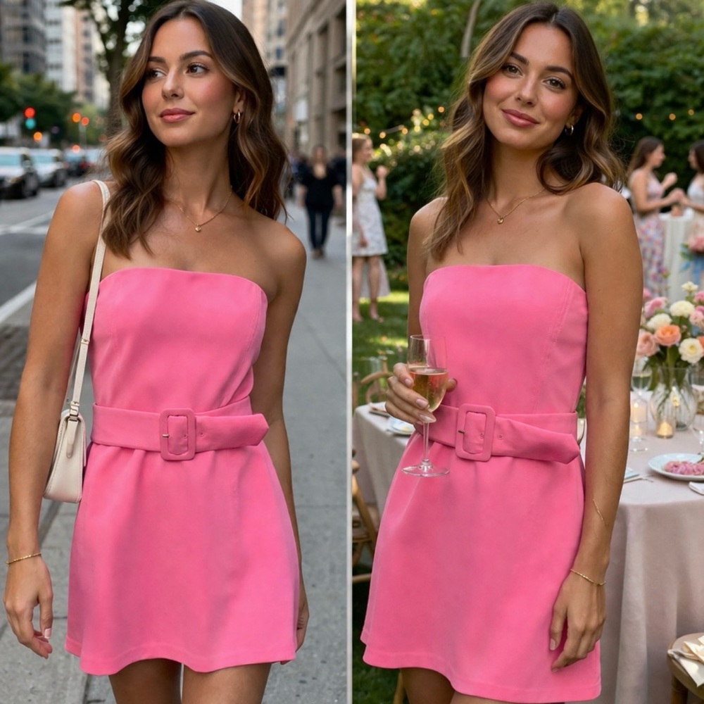 Amanda Uprichard belted bubblegum Pink Mini Dress size large